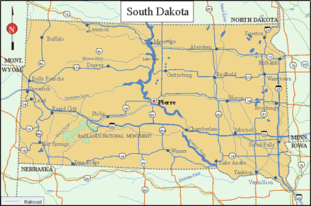 South Dakota  on South Dakota State Map   Click For Larger View
